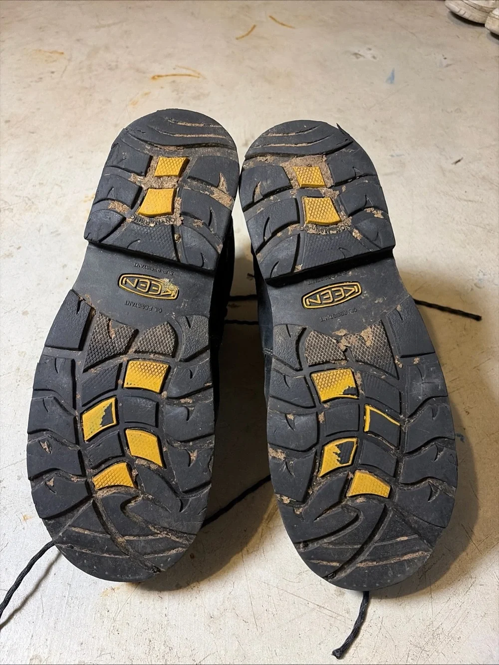 Keen Men's Black Lace-Up Work Boots with Yellow Accents